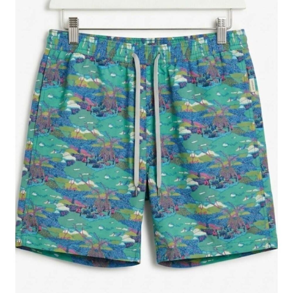 Onia Shorts Men's large liberty fabric beach shorts blue swim trunks green